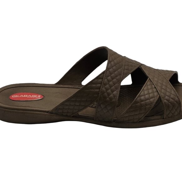 Women's - Okabashi Brown Cross Strap Slide Sandals, Size Large - Picture 11 of 12